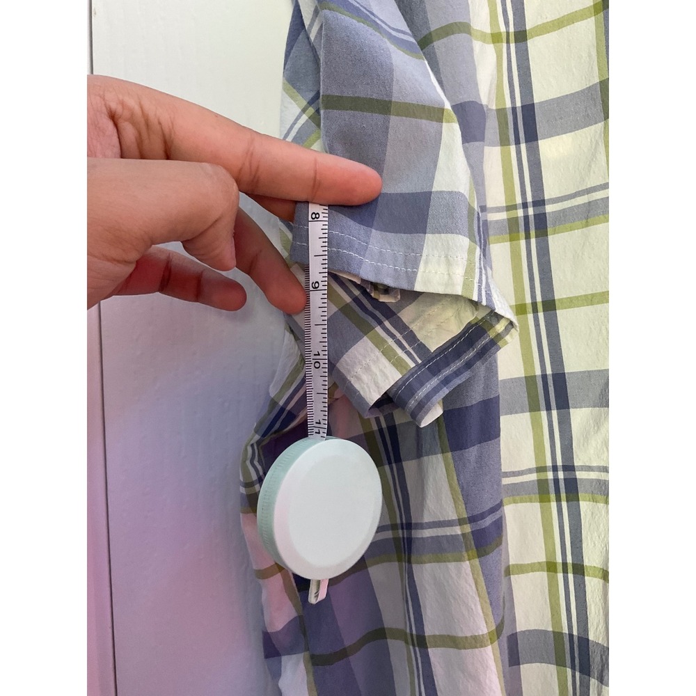 LL Bean Mens Short Sleeve Plaid Button Down Shirt Blue Green XL - Picture 5 of 10